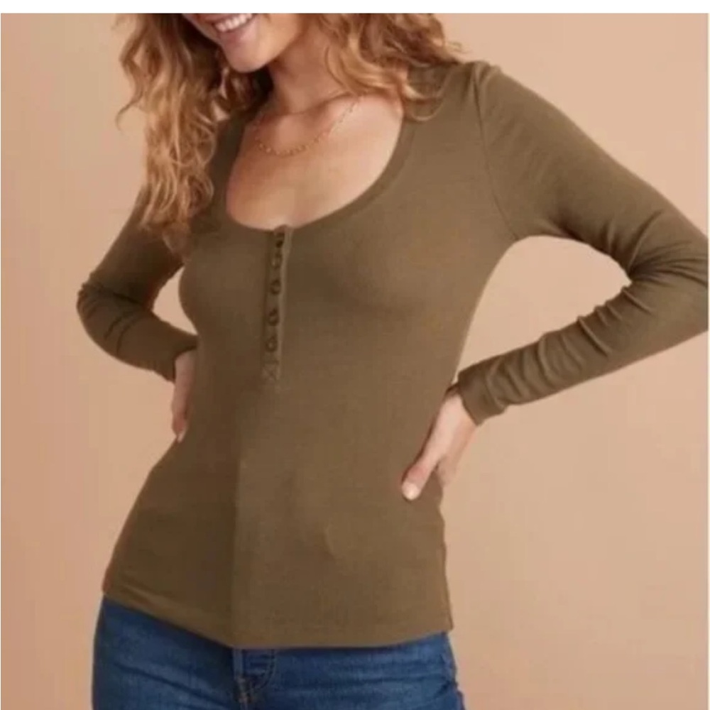 Marine Layer Lexi Olive Green Henley Top Large